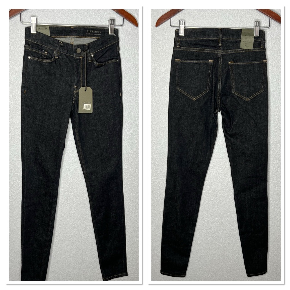 ALLSAINTS Grace Skinny Fit Mid Rise Jeans Rinse Indigo Blue Sz 26 NWT